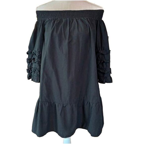 Zanzea Collection Off Shoulder Dress Medium Black Bell 3/4 Ruffle Sleeve - Picture 2 of 15